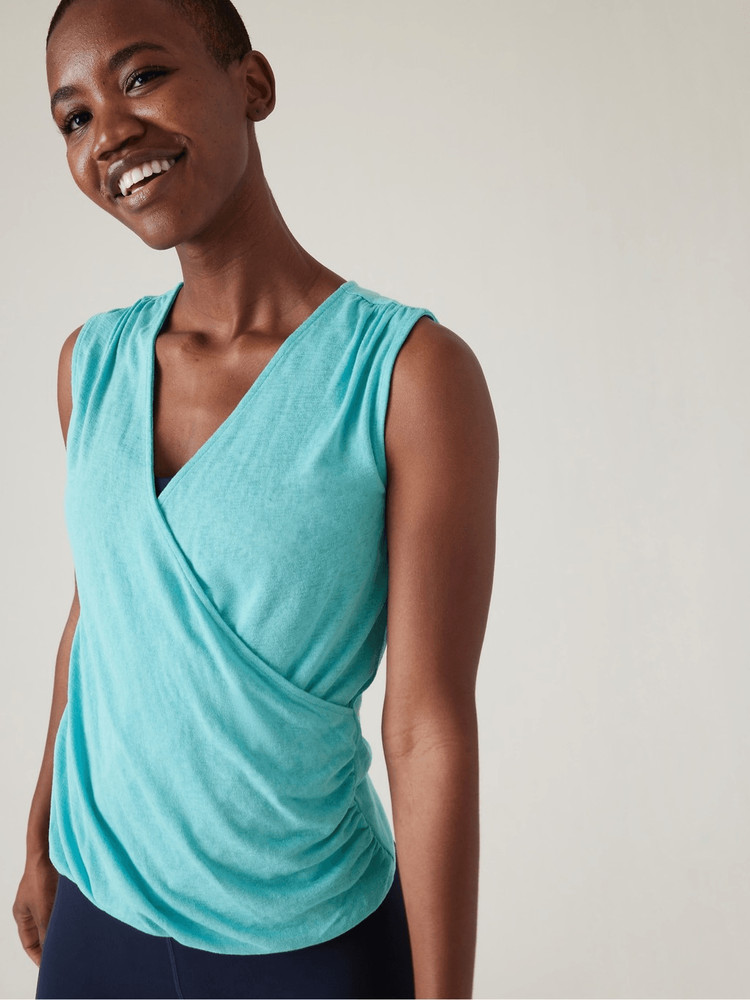 Athleta Breezy Wrap Tank Camisole Teal V-Neck Cinched Waist Womens 2X #767