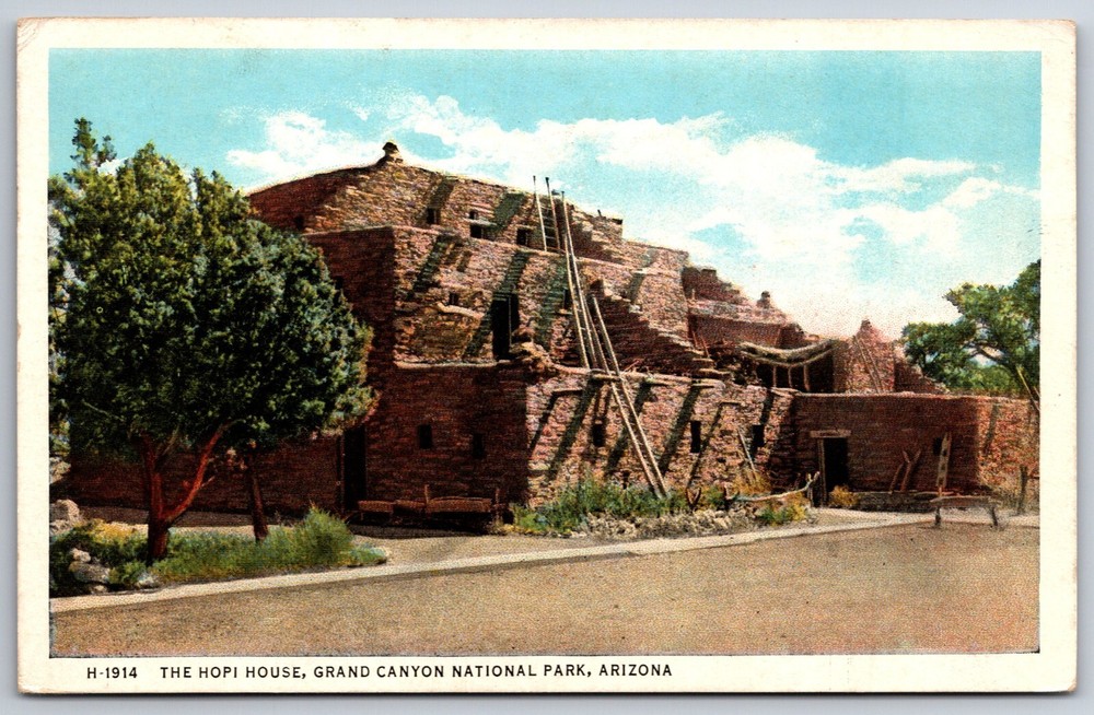Fred Harvey~Arizona~Hopi House Pueblo @ Grand Canyon Natl Park~PM 1935~Postcard