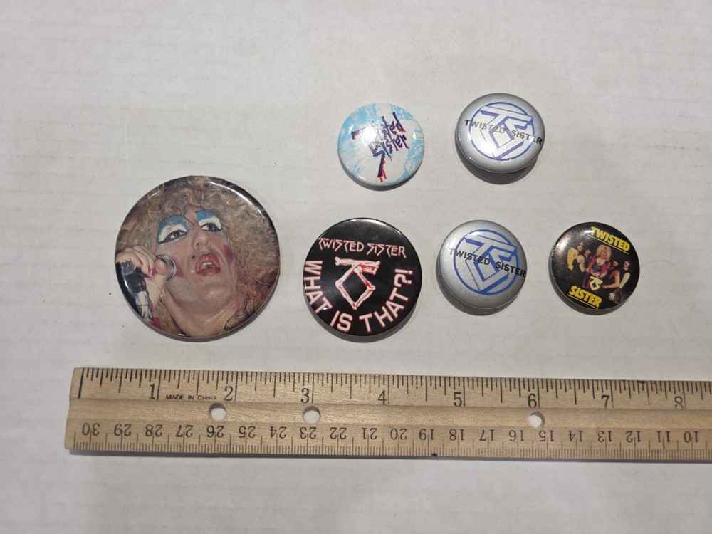 Lot 6 Vintage 1980s Twisted Sister Rock Band Pinback Buttons Dee Snider