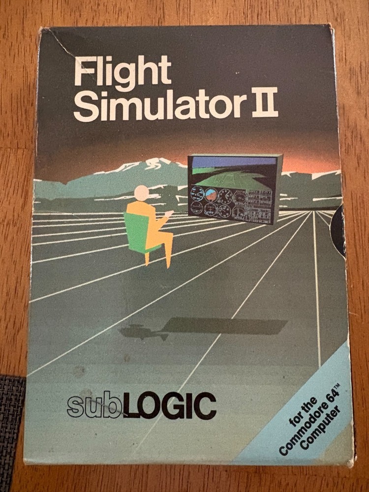 Vintage Flight Simulator II Computer Game for Commodore 64 - Original Box