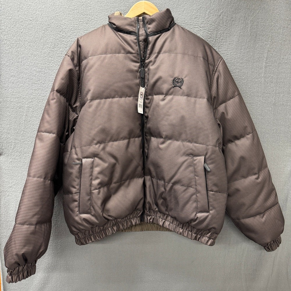 Cinch Down Puffer Jacket Mens XXL 2XL Reversible Full Zip Brown Tan Western NEW