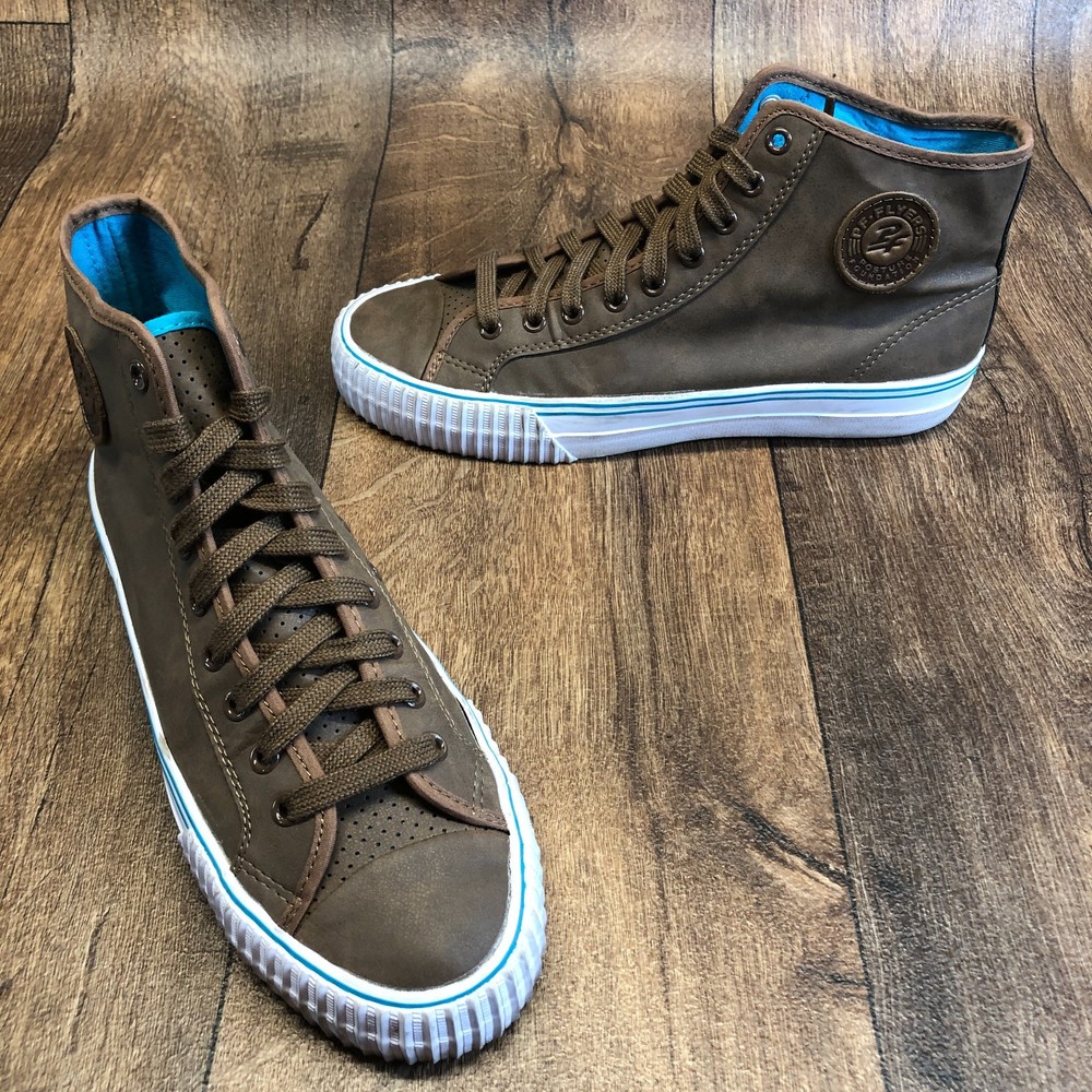 PF Flyers Brown Turquoise Leather High Tops Men’s 10 Casual Sneakers