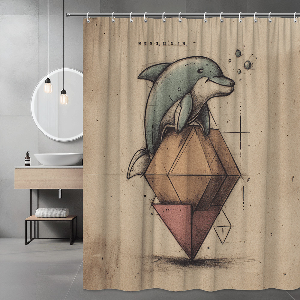 Dolphin Graphic Shower Curtain Abstract Geometric Art
