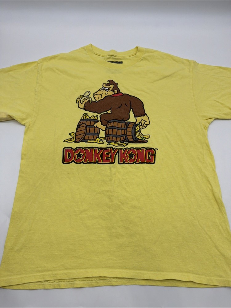 Donkey Kong Nintendo T-shirt Men L Yellow Graphic Print Logo 100% Cotton.#46601