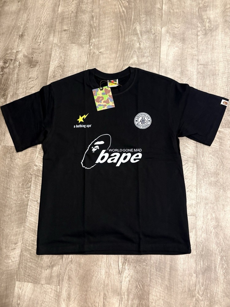 A Bathing Ape Black Graphic Logo World Gone Mad Men's Cotton T-Shirt