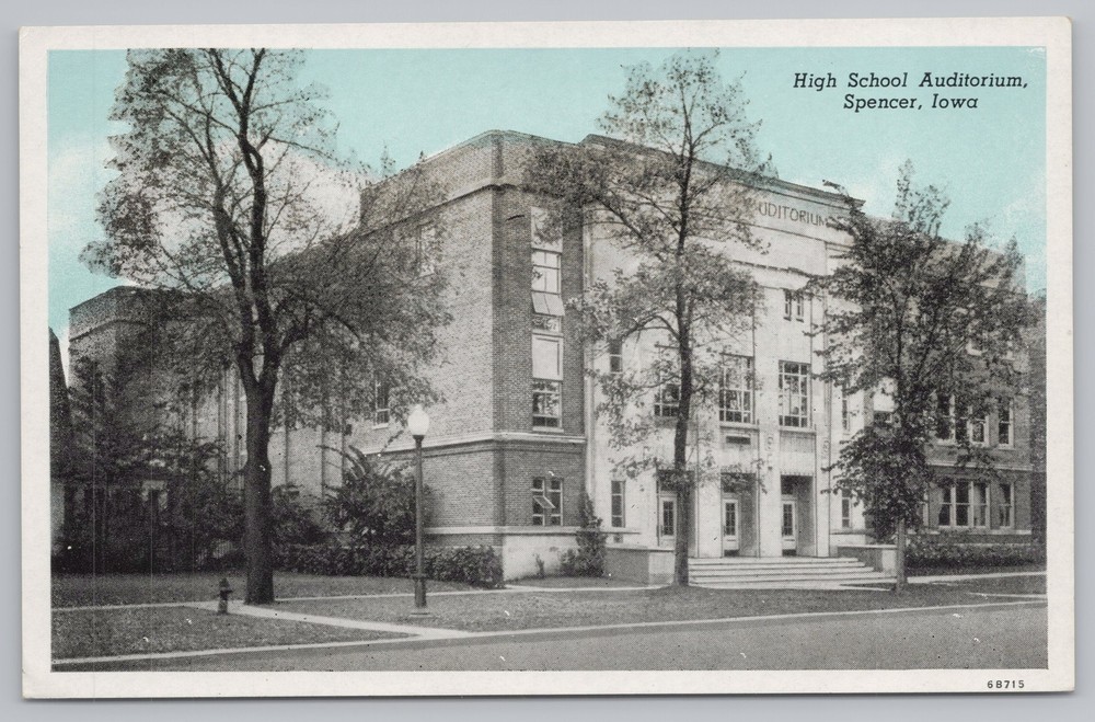 State View~High School Auditorium Spencer Iowa~Vintage Postcard