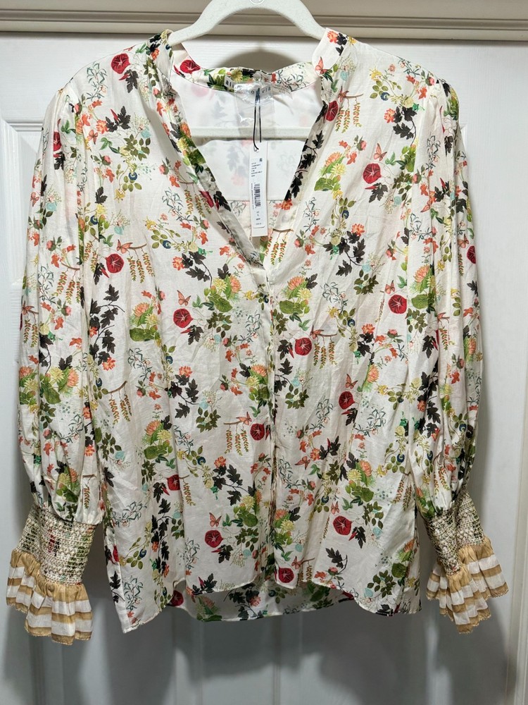 NWT Alice + Olivia Multicolor Floral Blouse Size X-Large