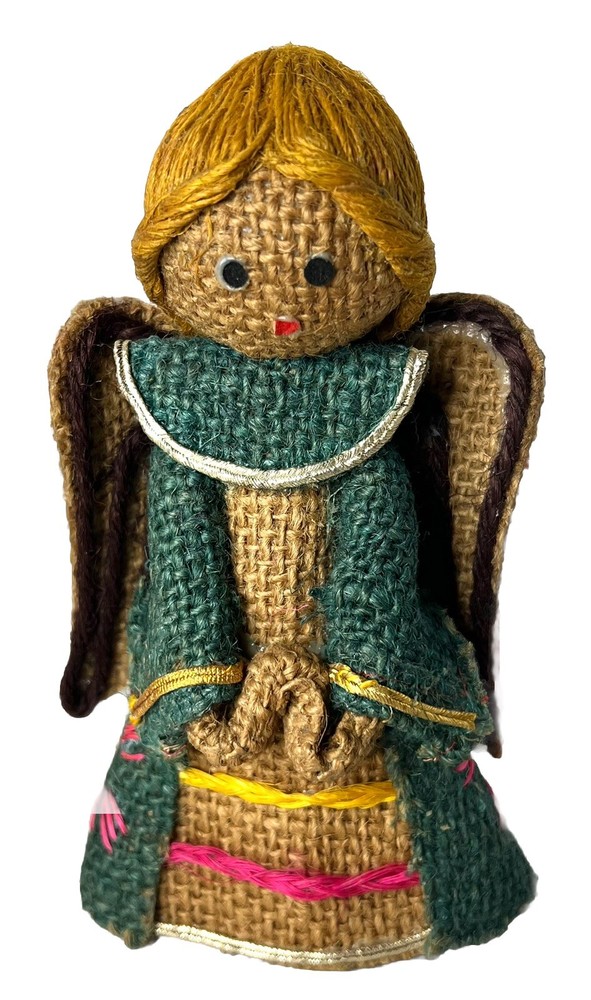 Mid Century Modern MCM Burlap Jute Angel Tree Topper Christmas Figure 6.5”  VTG