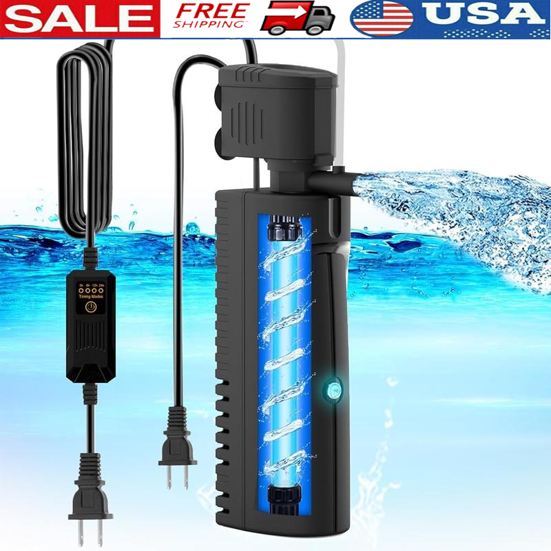 Fish Tank/Aquarium Filter with U - V Light & Timer for Tanks 10-40 Gallon Tanks