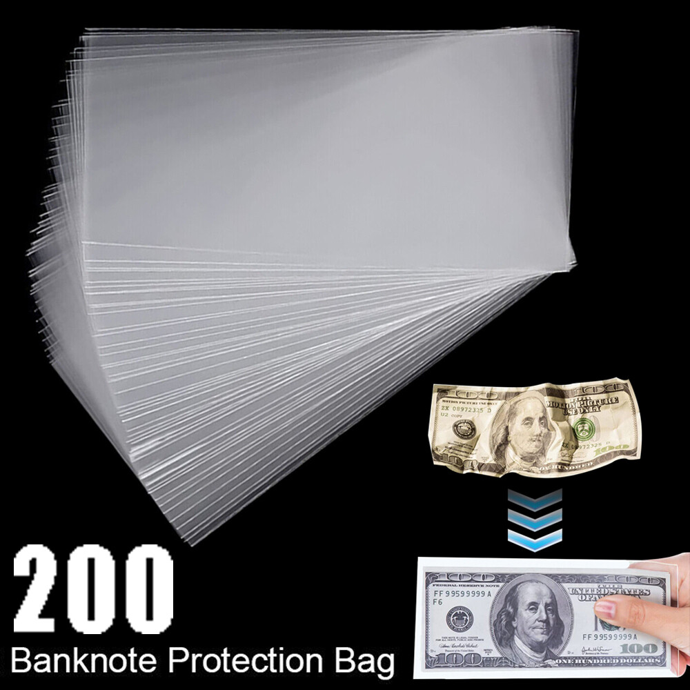 200 PCS Currency Sleeves Bill Holder Plastic Paper Money Holders for Collectors