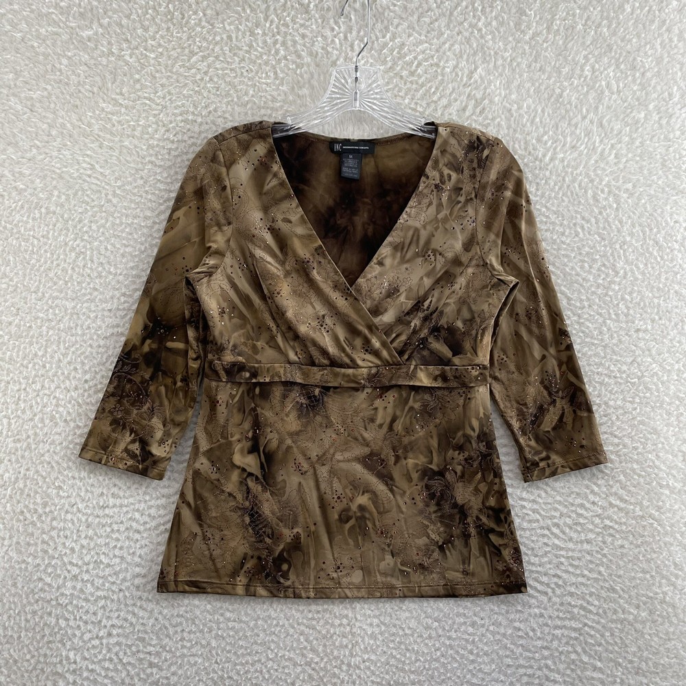 Y2K Vintage INC International Concepts Top M Medium Brown Slinky Stretch Sequins