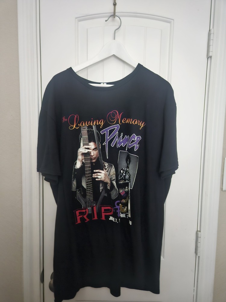 Vintage Style Prince RIP Memorial T-Shirt Double Sided Purple Rain Black ...