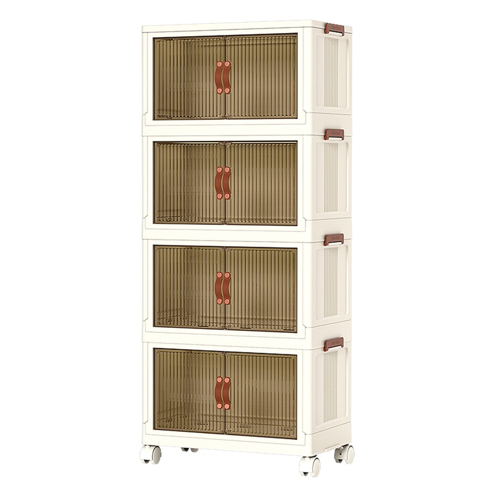 4 Tier Large Capacity Foldable Organizer Box Cabinet with Wheels, Storage Bins