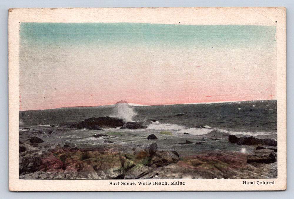 Vintage Postcard Surf Scene Wells Beach Maine