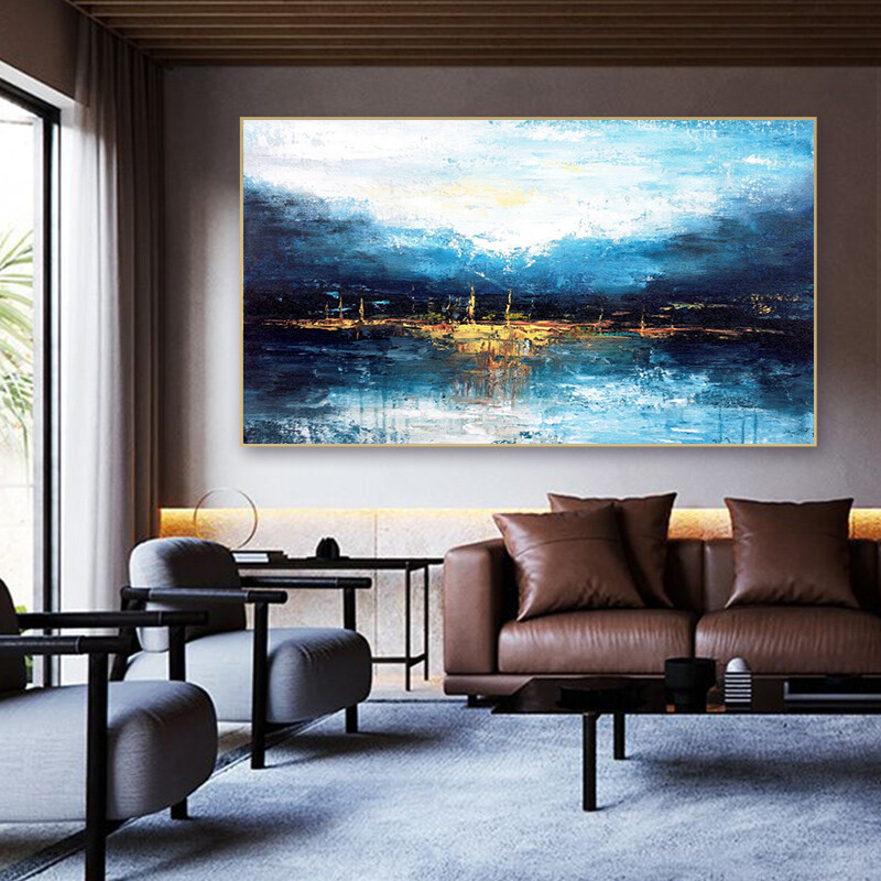Handmade Abstract Large Blue Oil Painting Modern Mural Living Room Decoration