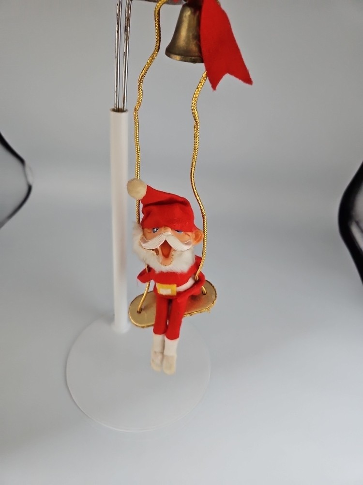 Vintage Japan Felt and Plastic SANTA ON A SWING Vintage Ornament - 10
