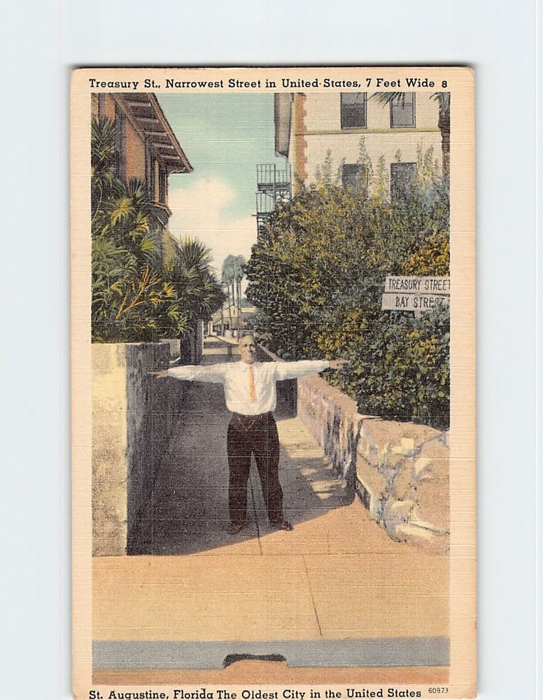Postcard Treasury Street Narrowest Saint St. Augustine Florida USA North America