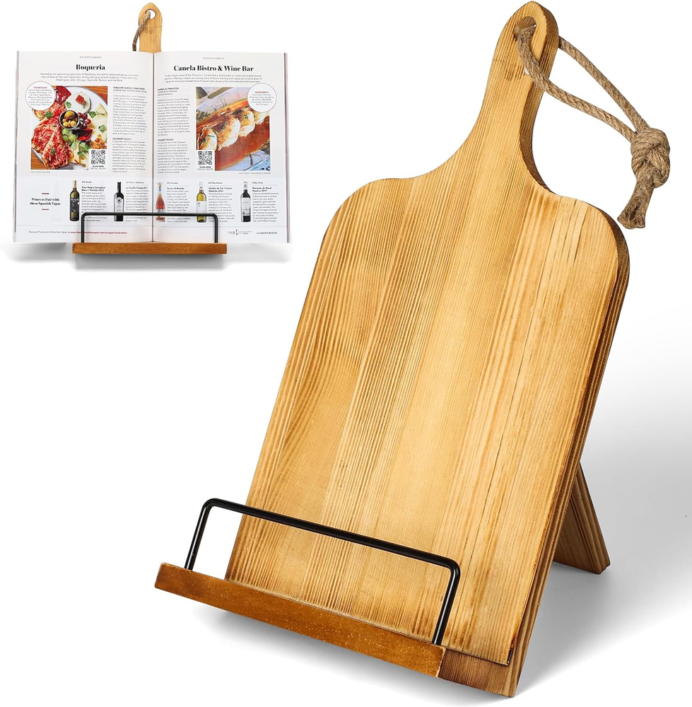 Wooden Adjustable Cookbook Stand - Multi-functional Recipe Holder & Tablet Stand