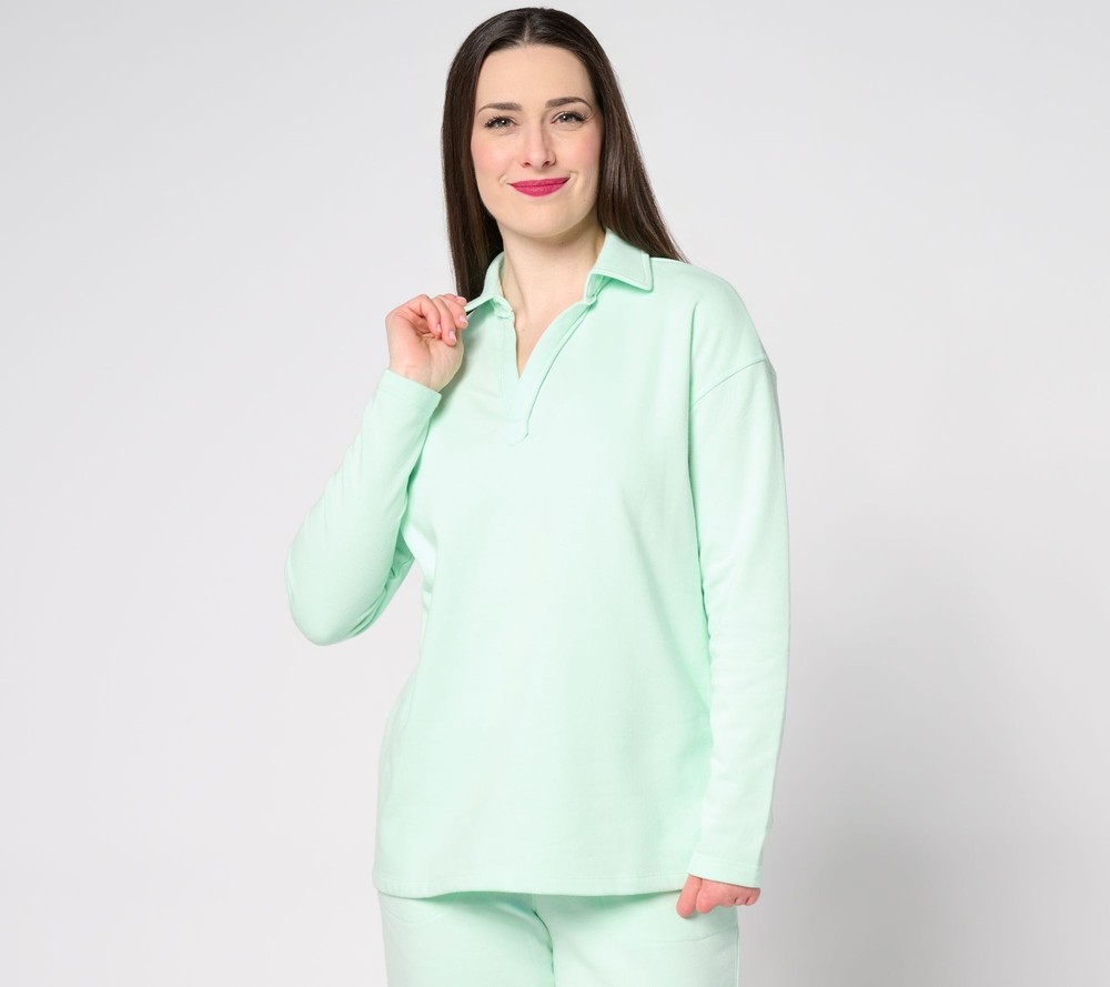 Belle by Kim Gravel Women's Top Sz M Seaside Sweats Rolled Edge Green A683835