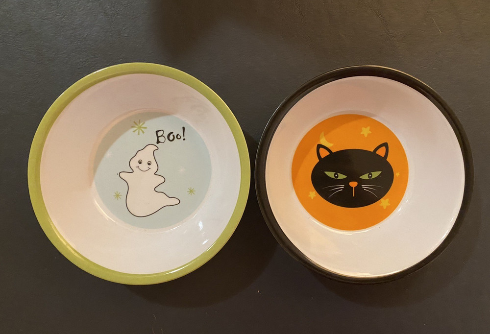 Set of 2 Halloween Melamine Bowls Cat Ghost
