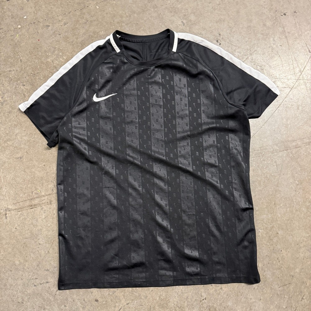 Nike Dri-FIT Mens XL Black Soccer Jersey Tonal Logo Stripe Training Shirt