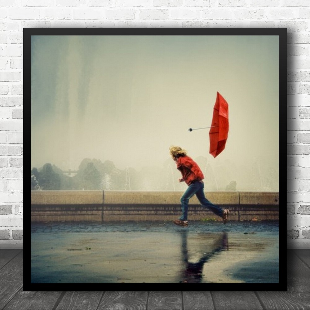 Windproof Umbrella with Shadow Reflection Square Print Texture  