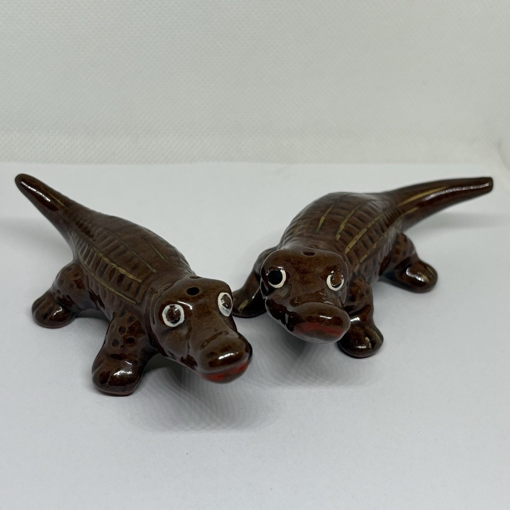 Vintage Alligator Florida Souvenir Salt & Pepper Shakers Ceramic- Kenmar(Japan)