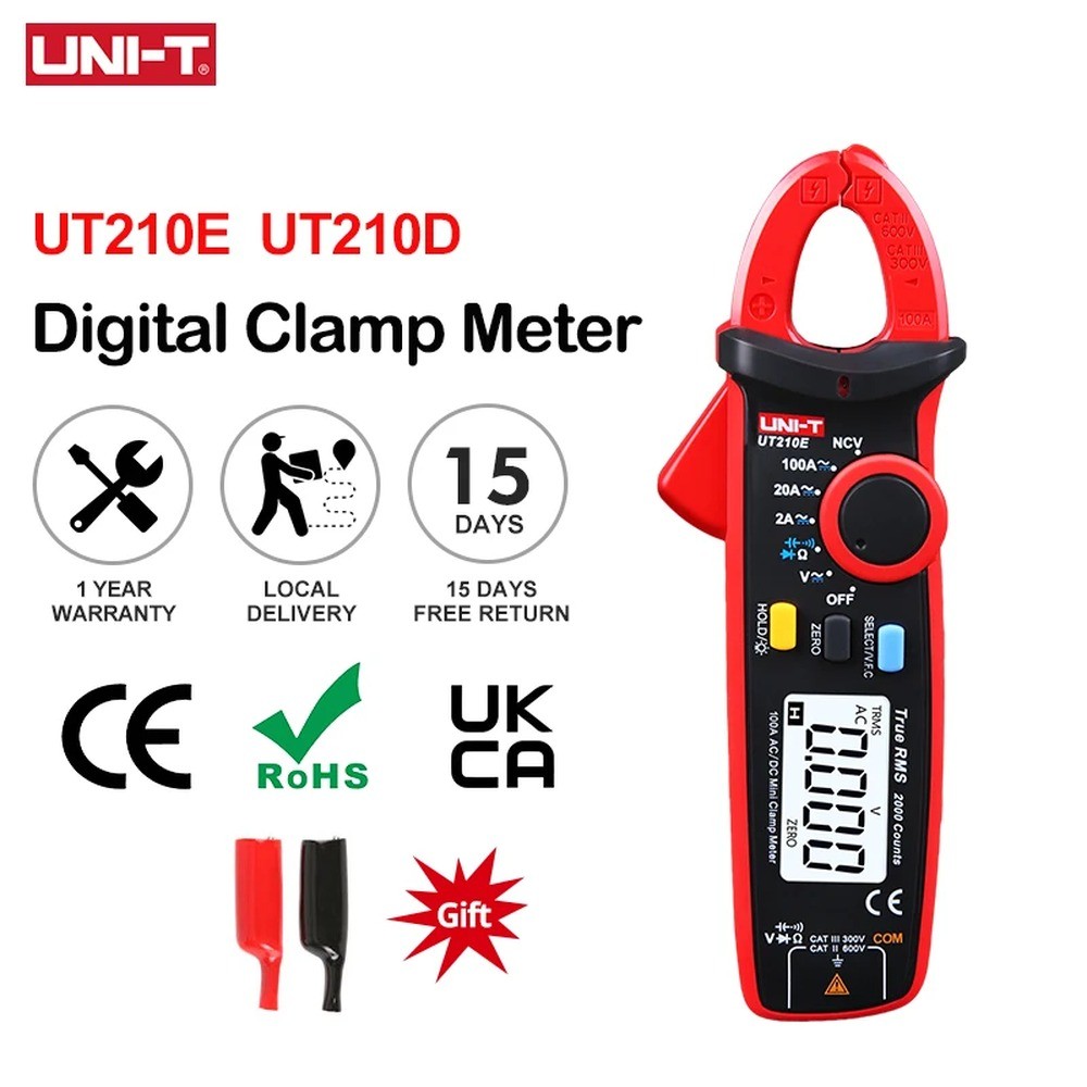 UNI-T UT210D UT210E Mini Clamp Meter – True RMS AC DC Current, Voltage, Resistan