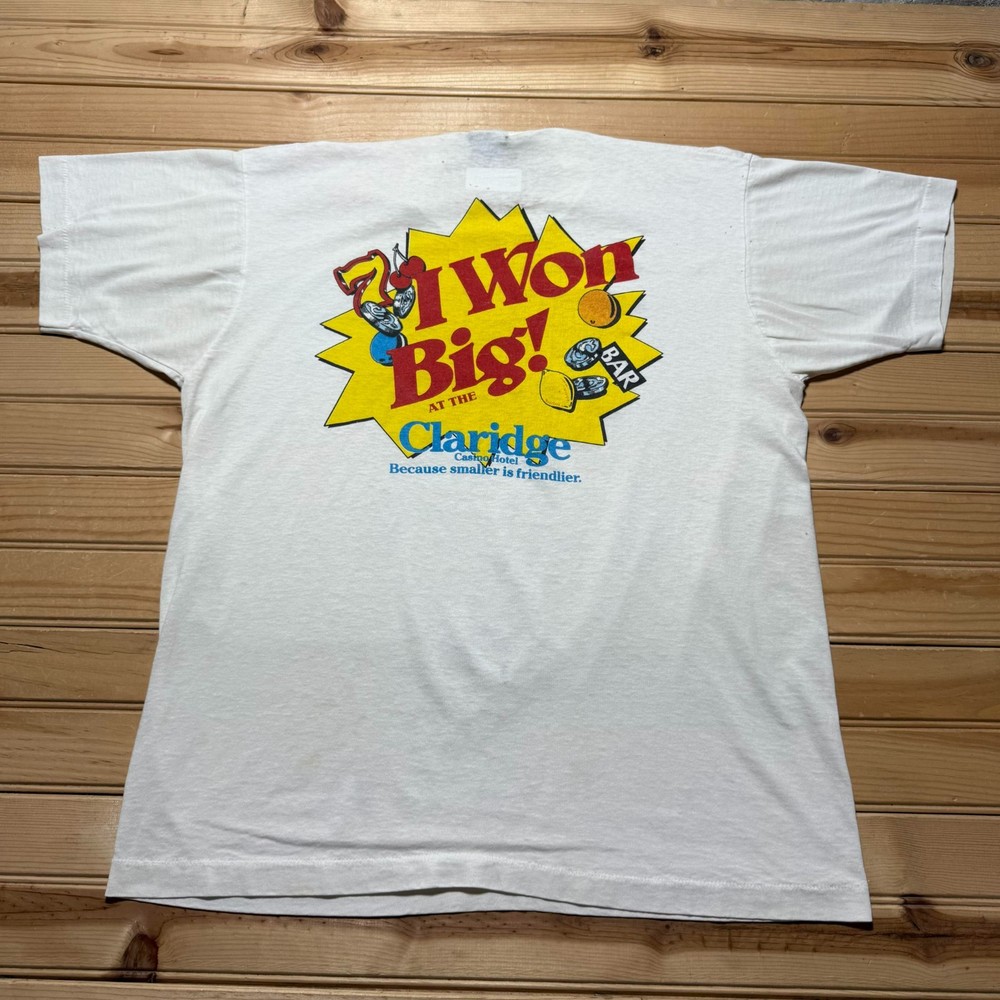 Vintage 80s I Won Big! At The Claridge Casino Hotel Atlantic City Funny Tee - XL