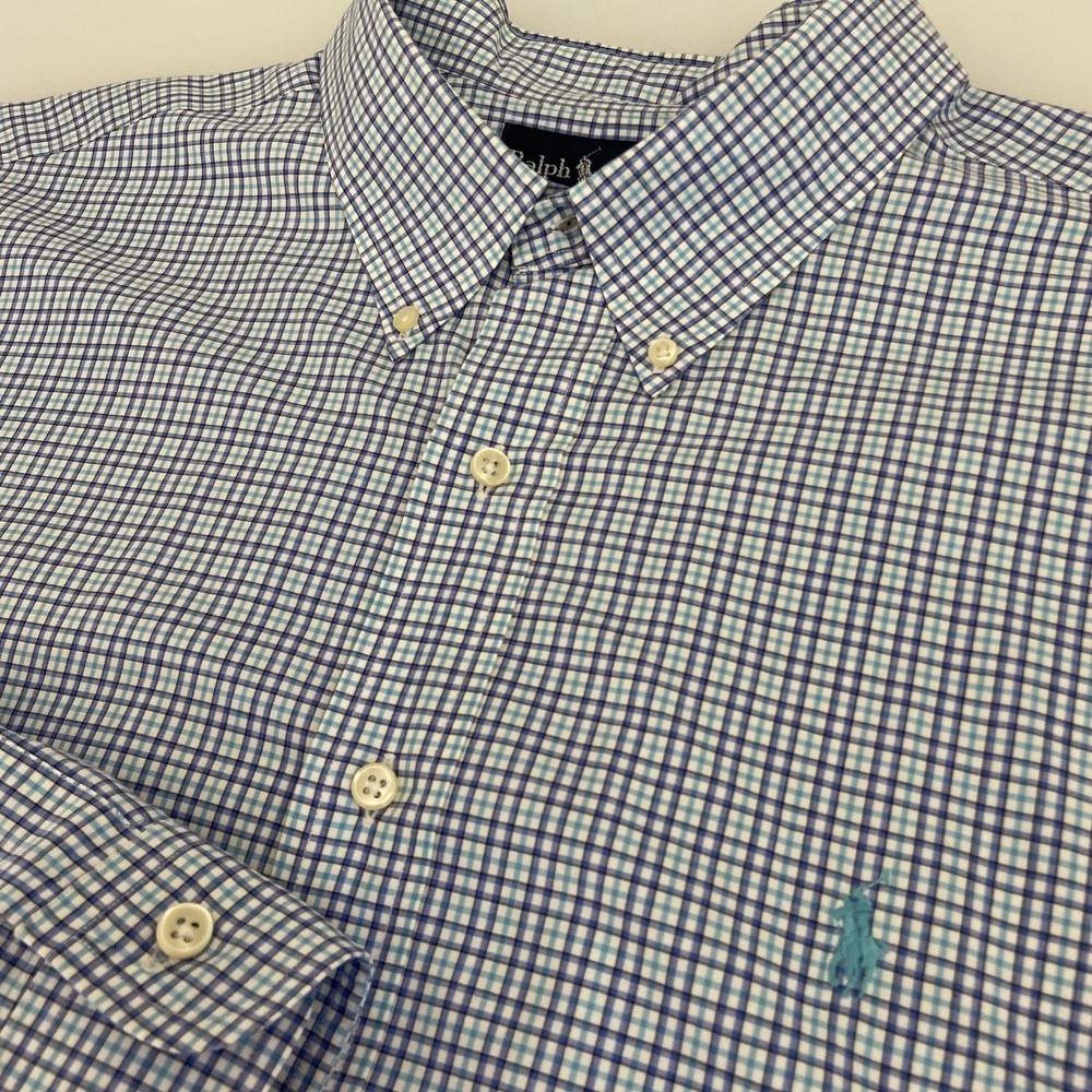 Ralph Lauren Men's Classic Fit Blue Plaid Classic Fit LS Button Down Size 2XL