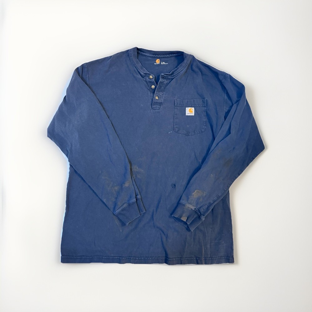 Carhartt Original Fit Henley Long Sleeve Pocket Shirt Men’s Large Tall Blue