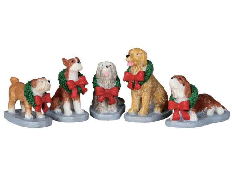 Lemax Christmas Pooch Holiday Village Set - 5 Festive Dog Decorations-image
