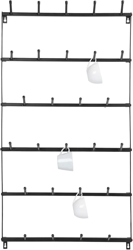 Wall Mount Coffee Mug Holder, Wrought Iron Coffee Tea Cup Hanging Rack Display O