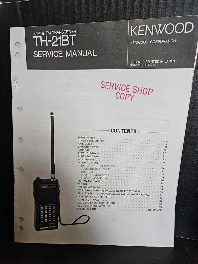 KENWOOD Service Manual FM Transceiver TH-21BT