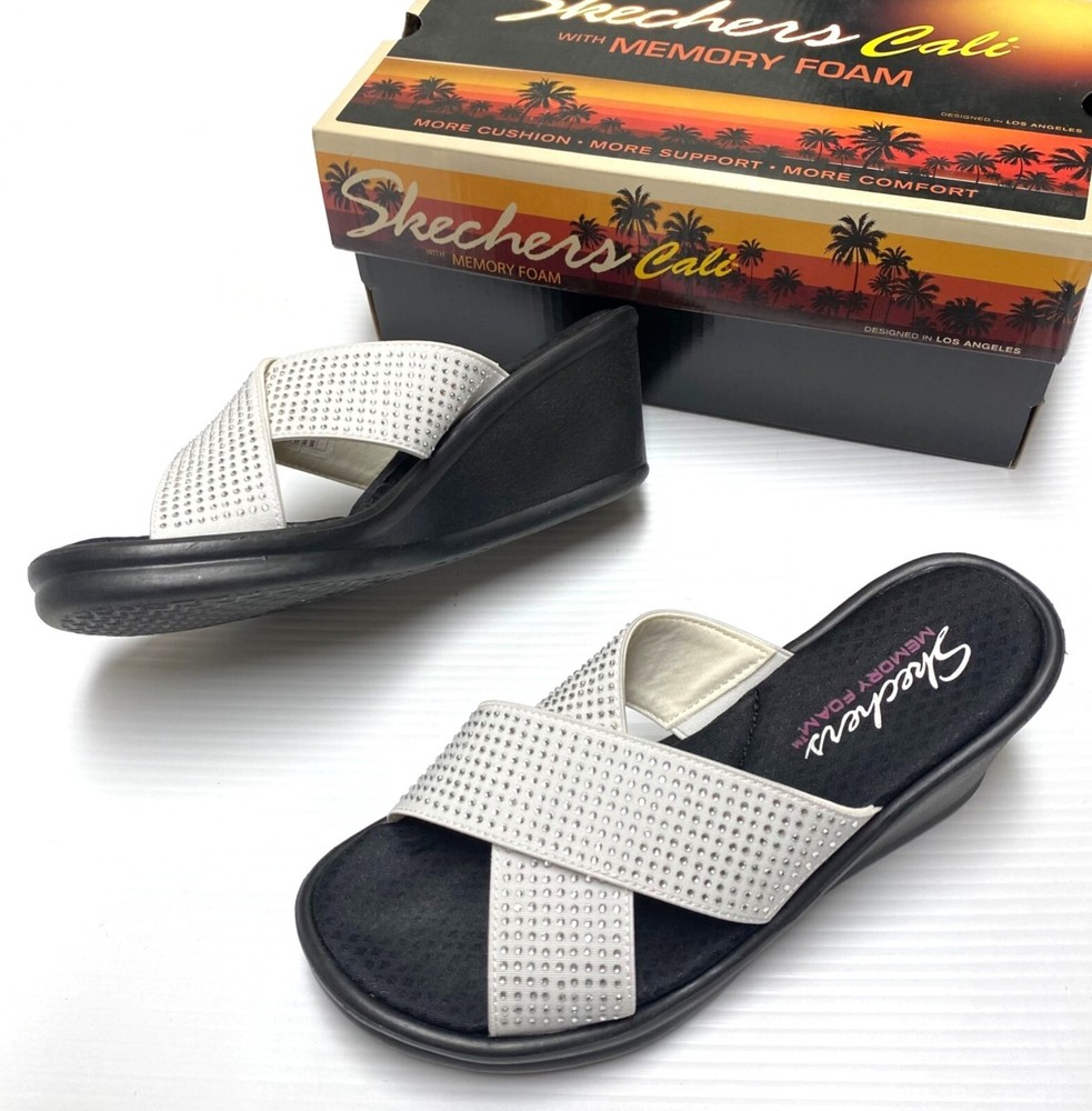 Women's Skechers Metal Mama Slip-On Wedge Sandals Size 7 Studded Heel