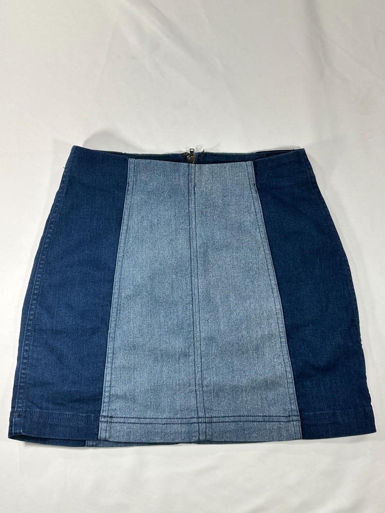 Free People Women A-Line Mini Jean Denim Skirt Colorblock size 4 boho BO