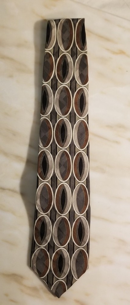 Martin Wong 100% Silk Tie Silver Brown Black 57