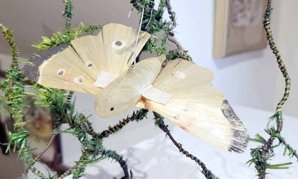 Un-silvered Butterfly, with Spun Glass Wings. 1880s German Ornament. With Issue.