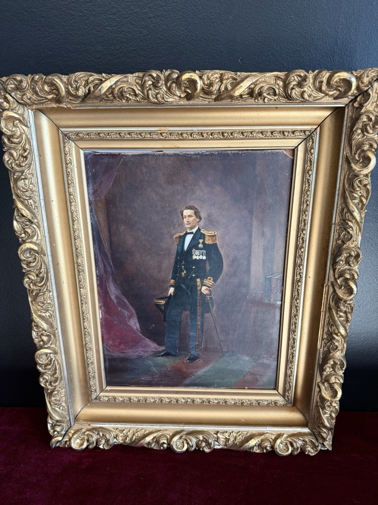 Antique 1870 Painting Royal Navy Officer Portrait J.J. & S Johnson Sheffield