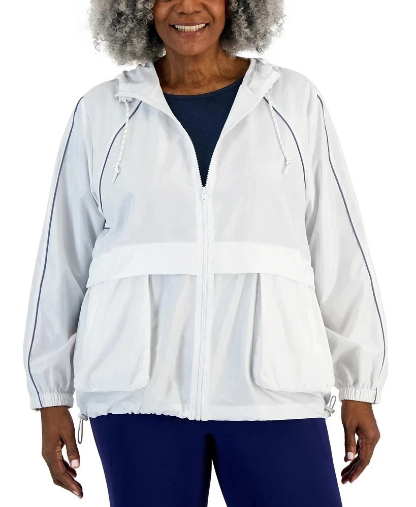 ID Ideology Plus Size Packable Zip-Front Hooded Jacket Women's Bright White  3X