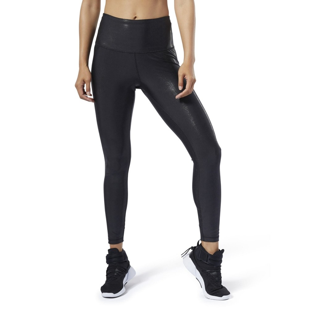 NWT Reebok Women's Size 1X 16W Black Lux Metallic High Rise Yoga Leggings Pants