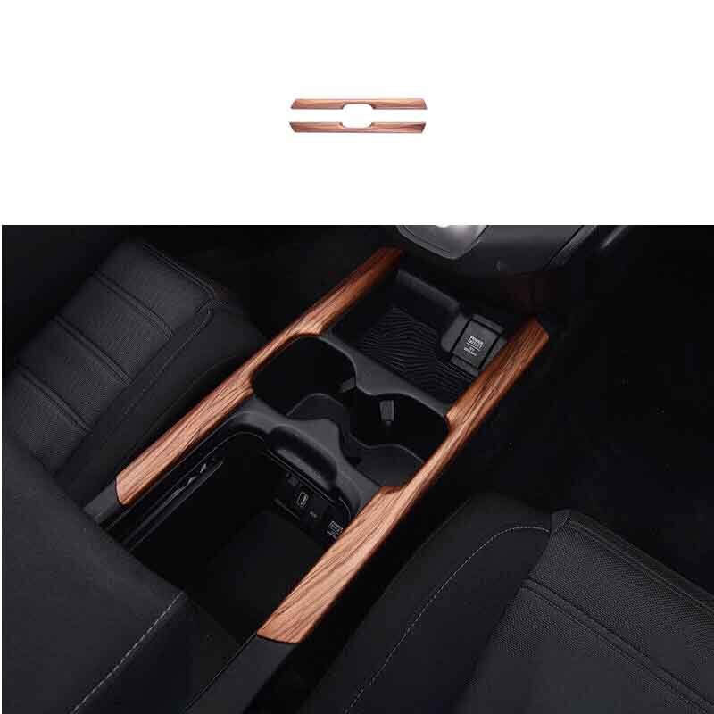 For Honda CRV CR-V 2Pcs Wood Grain 2017-2022 Trim Center Console Water Cup Strip
