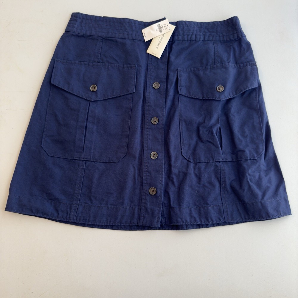 Banana Republic Linen Mini Skirt Women Size 10 Blue Button Front Pockets - NWT