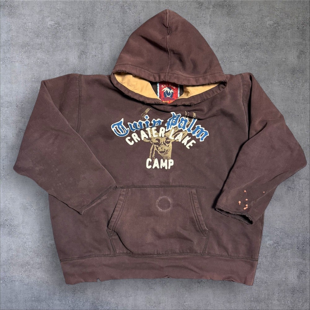 Vintage Y2K Union Bay Hoodie Sweatshirt Brown  Skate Grunge XL Distressed