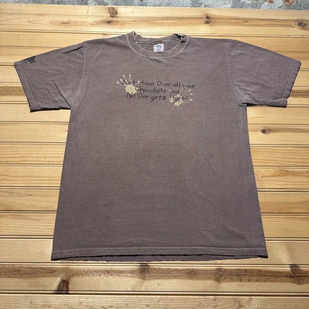Vintage Y2K Crazy Shirts Chocolate Hand Print Humor Funny Graphic T-Shirt Medium