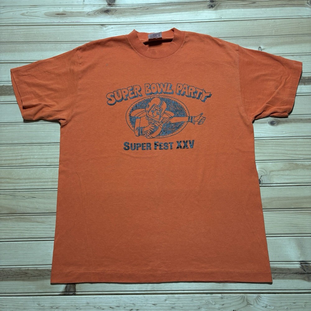Vintage 80s Super Bowl Party Official Fest Football XXV Gameday Shirt Size XL