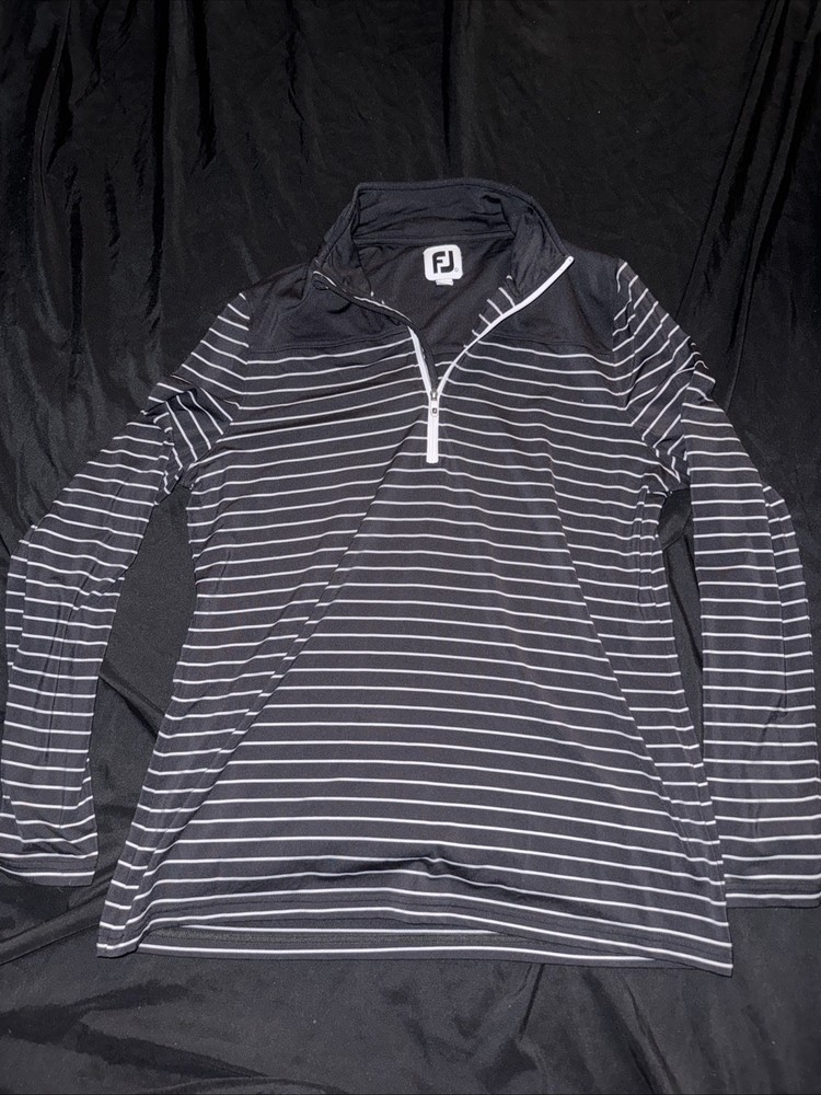 FootJoy Golf Pullover Mens L Black Stripe 1/4 Zip Long Sleeve Performance Top