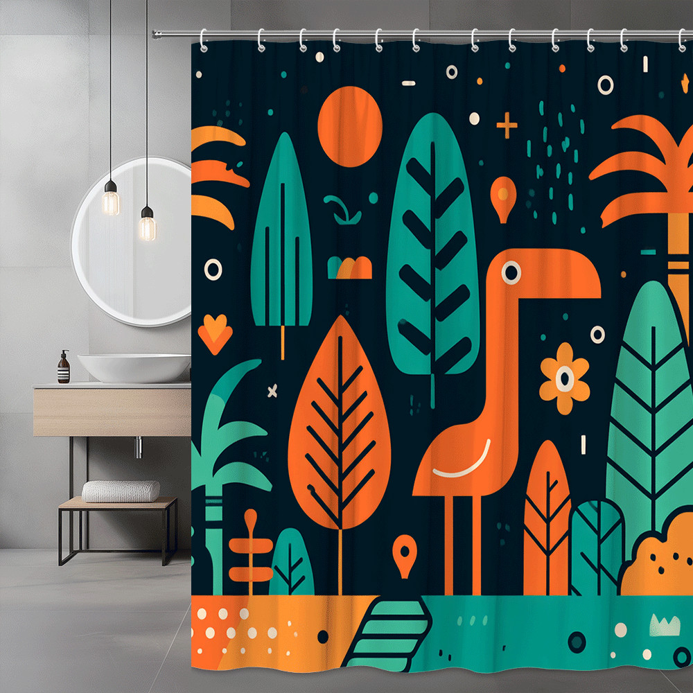 Tropical Flamingo Leaf Print Shower Curtain