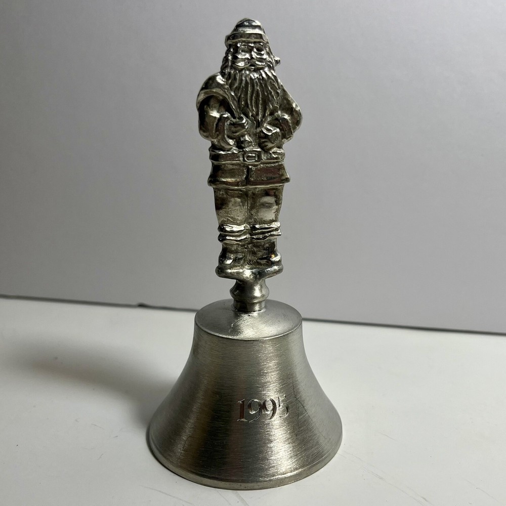 Vintage Christmas Bell Woodbury Pewter Santa Claus Handle Bell 1995 Holiday