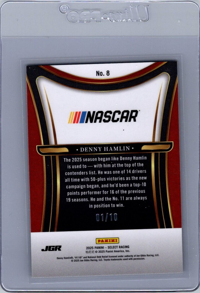 2025 Panini Select #8 Denny Hamlin Sensations Gold Ice Prizms #/10